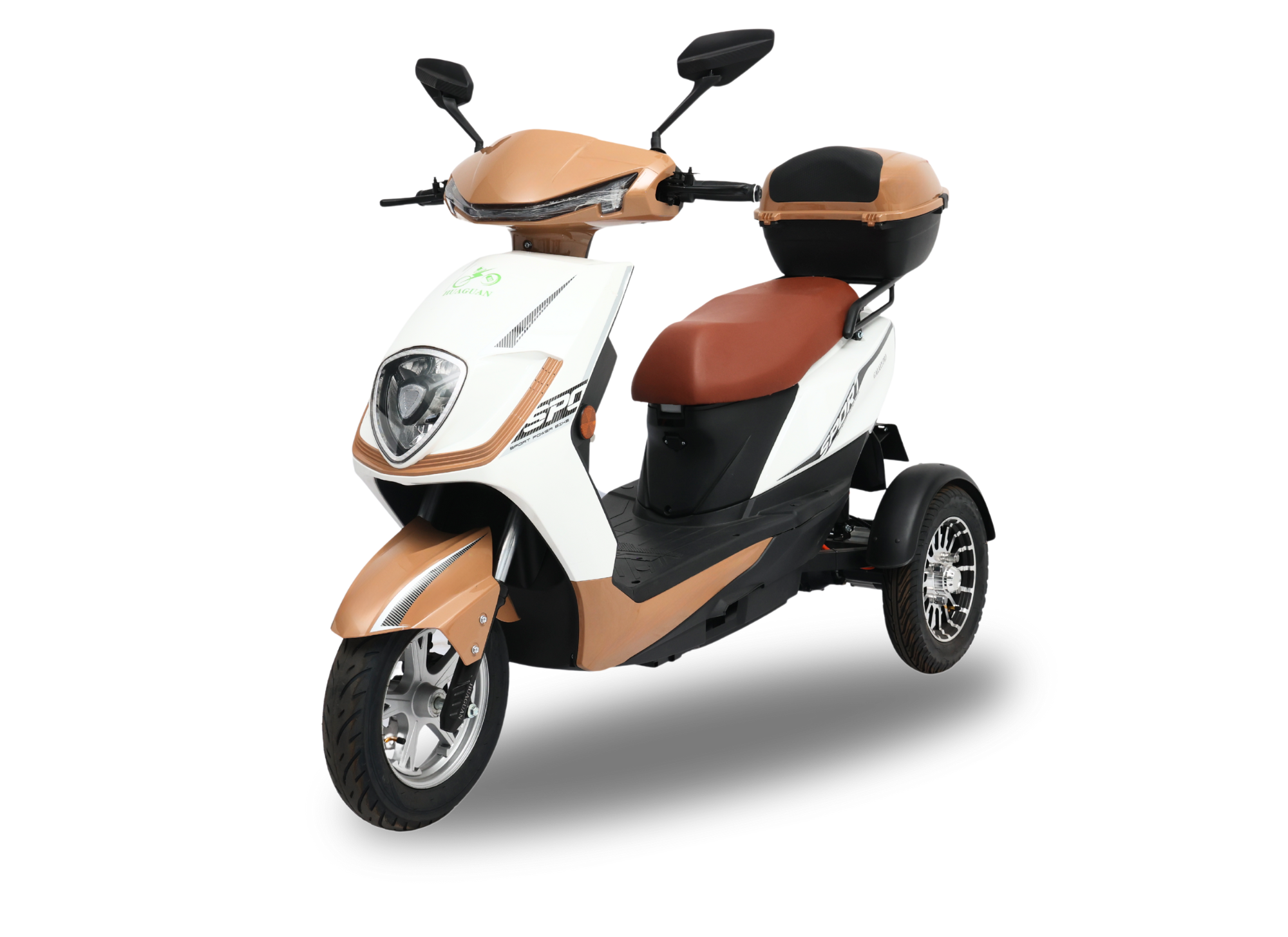 Huaguan Galaxy Pro 3-wheeler electric bike front view – stable and stylish eBike in Pakistan with trunk and 800W motor.